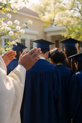 Graduation Sunday Prayer Blessing in Spring Courtyard