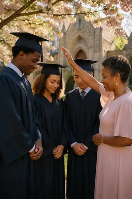 Graduates Receiving Blessing in Church Courtyard