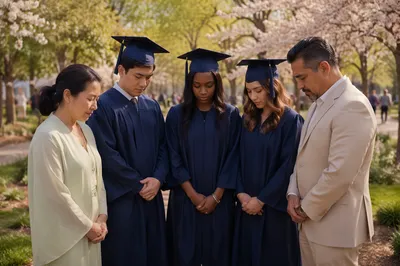 Graduates Praying with Family in Spring Park