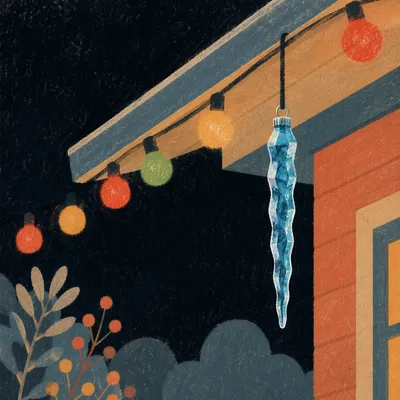 Blue Icicle Light on Christmas Rooftop