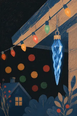 Blue Icicle Christmas Lights on Rooftop