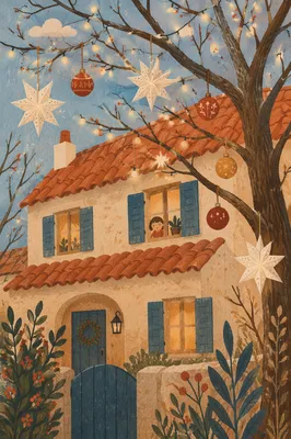 Cozy House Rooftop Christmas Lights Decor