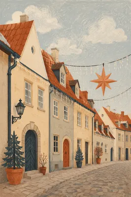 Christmas Lights Across Traditional Rooftops