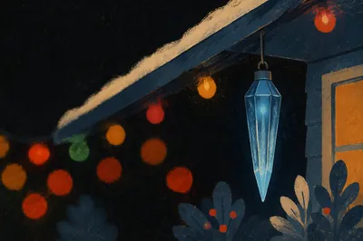 Blue Icicle Light on Christmas Rooftop