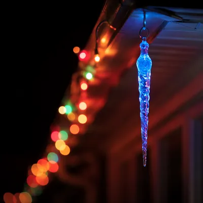 Blue Icicle Christmas Lights on Rooftop