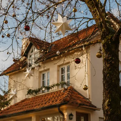 Cozy House Rooftop with Christmas Lights