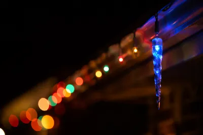 Blue Icicle Christmas Lights on Rooftop