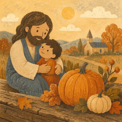 Rustic Autumn Pumpkin Near Country Church