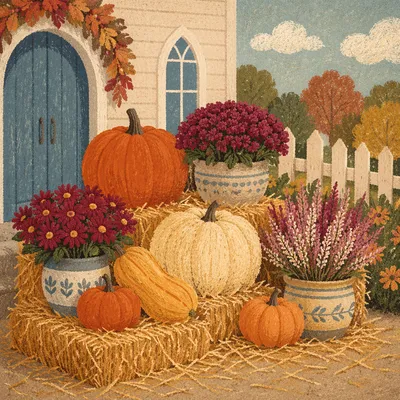 Autumn Harvest Pumpkins at Church Entrance