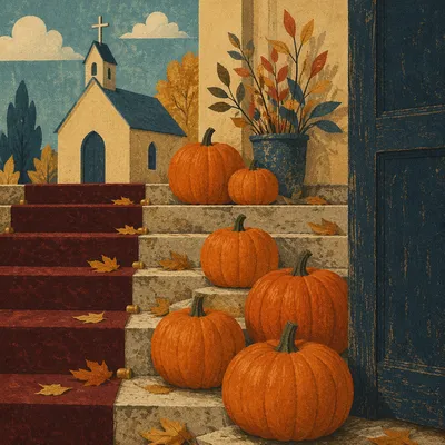 Autumn Pumpkins on Church Chapel Steps