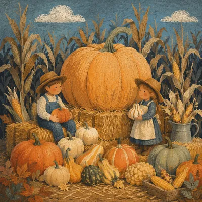 Autumn Harvest Pumpkins Outside Rural Church