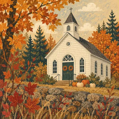 Autumn Harvest Chapel with Pumpkins