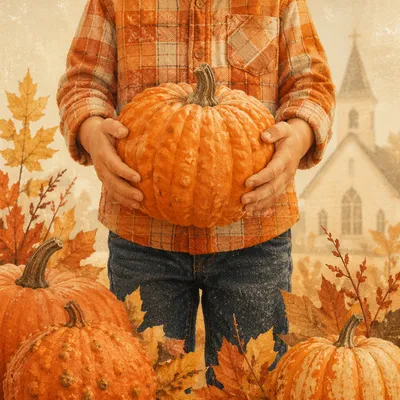 Child Holding Pumpkin at Church Harvest