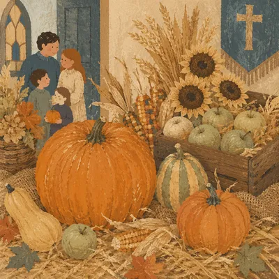 Autumn Harvest Display in Church Entryway