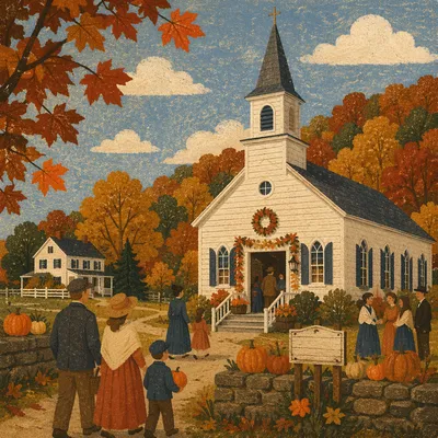 Autumn Harvest Festival Country Church Scene
