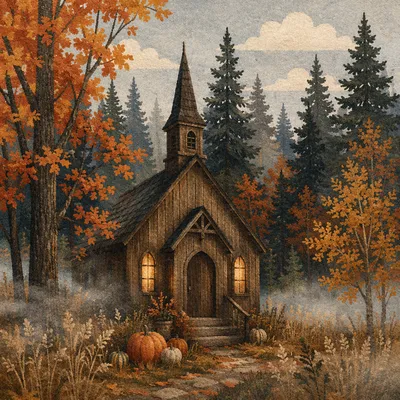 Autumn Harvest Chapel with Pumpkins