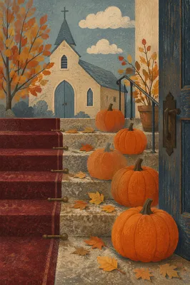Autumn Pumpkins on Church Chapel Steps