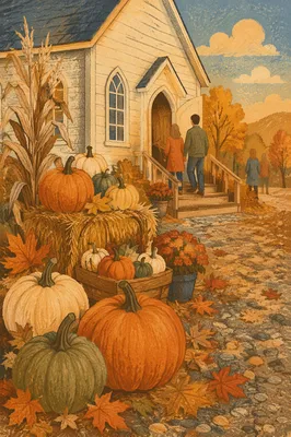 Autumn Harvest Pumpkins by Country Church