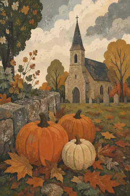Autumn Harvest Pumpkins in Churchyard Garden