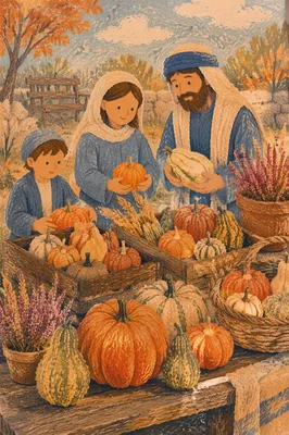 Autumn Harvest Pumpkins in Country Churchyard