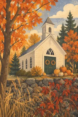 Autumn Harvest Chapel with Pumpkins