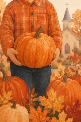 Child Holding Pumpkin at Autumn Church Festival