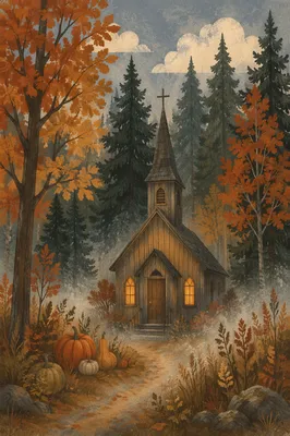 Autumn Harvest Chapel with Pumpkins