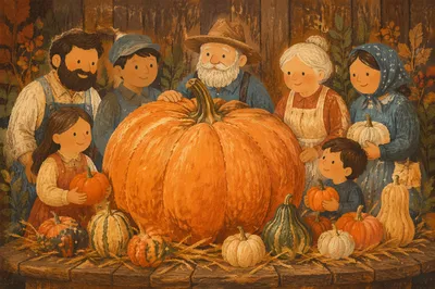 Autumn Harvest Pumpkins in Rustic Church Hall