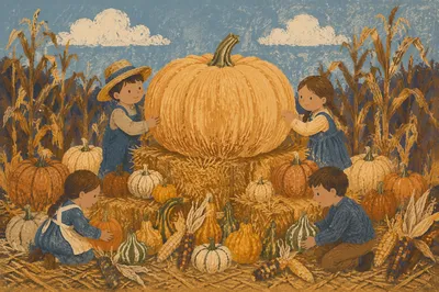Autumn Harvest Pumpkins Outside Rural Church