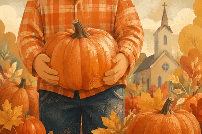 Child Holding Pumpkin at Church Harvest