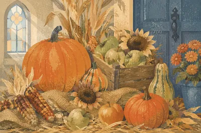 Autumn Harvest Display in Church Entryway