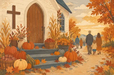Harvest Festival Pumpkins Outside Rural Chapel