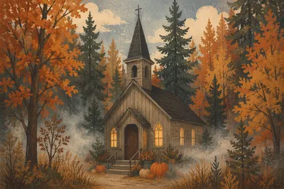 Autumn Harvest Chapel With Pumpkins