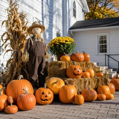 Autumn Harvest Festival Pumpkins by Rural Church