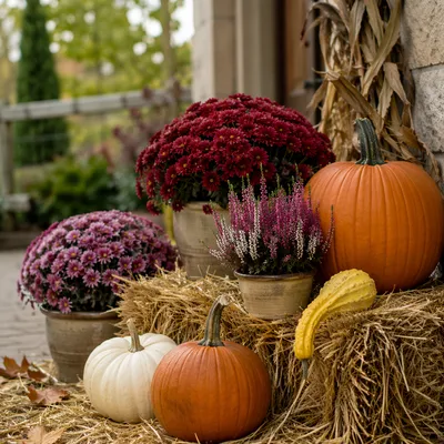 Autumn Harvest Pumpkins at Church Entrance