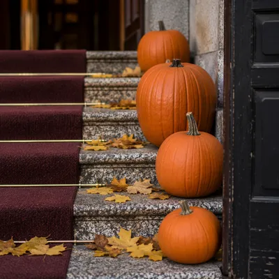 Autumn Pumpkins on Church Steps
