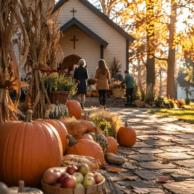 Autumn Church Harvest Festival with Pumpkins