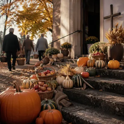 Autumn Harvest Festival Outside Countryside Chapel