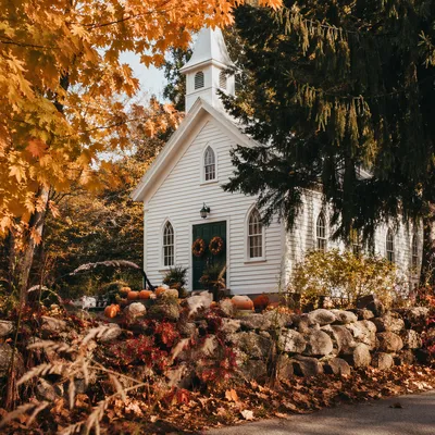 Autumn Harvest Chapel with Pumpkins