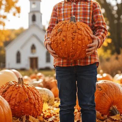 Child Holding Pumpkin at Church Harvest
