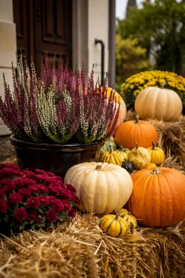 Autumn Harvest Pumpkins by Village Church Porch