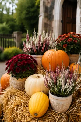 Autumn Harvest Pumpkins at Church Entrance