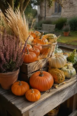Rustic Autumn Harvest Display in Churchyard