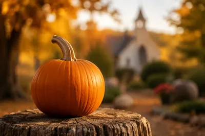 Autumn Pumpkin Harvest by Rural Church