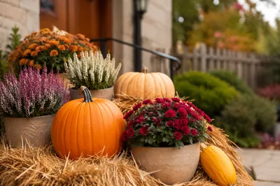 Autumn Harvest Pumpkins at Church Entrance