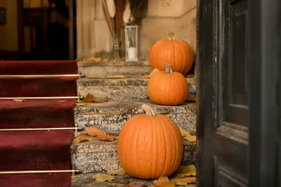 Autumn Harvest Pumpkins at Church Entrance