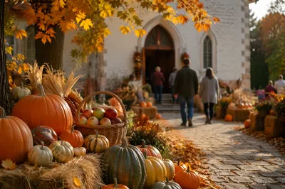 Autumn Harvest Festival Outside Countryside Church