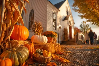Autumn Harvest Pumpkins at Country Church