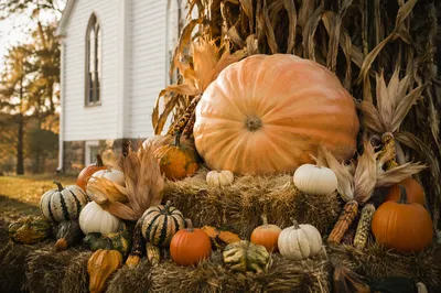 Autumn Harvest Display Outside Rural Church