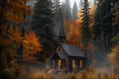 Autumn Harvest Chapel with Pumpkins
